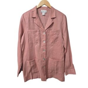 NWT Jordan Linen Button Up Shirt Womens L Pink Coastal Grandma Cottagecore Boho